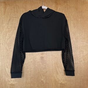 Black Mesh Sleeve Crop Top Hoodie